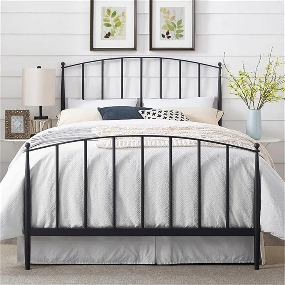 BOWERY HILL Queen Metal Headboard/Footboard Set, Powder-Coated Black Finish, Sturdy Steel Construction, Modern Farmhouse Design, Arched Frame with Tapered Legs, Classic Bedroom Furniture