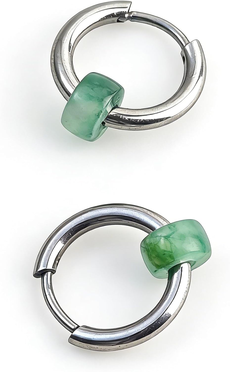 ANNIE WU Natural Jade Hoop Earrings, 6mm Jade Bead 925 Silver Plated Huggie Earrings for Women, Dainty Minimalist Hypoallergenic Jewelry for Daily Wear & Gifting