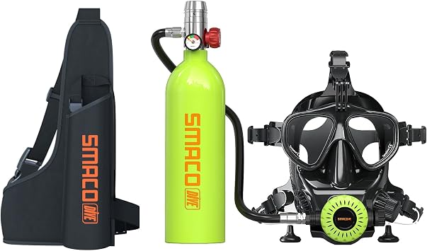 SMACO Mini Scuba Tank with Diving Mask, 1L Lung Air Tank Sub Mask