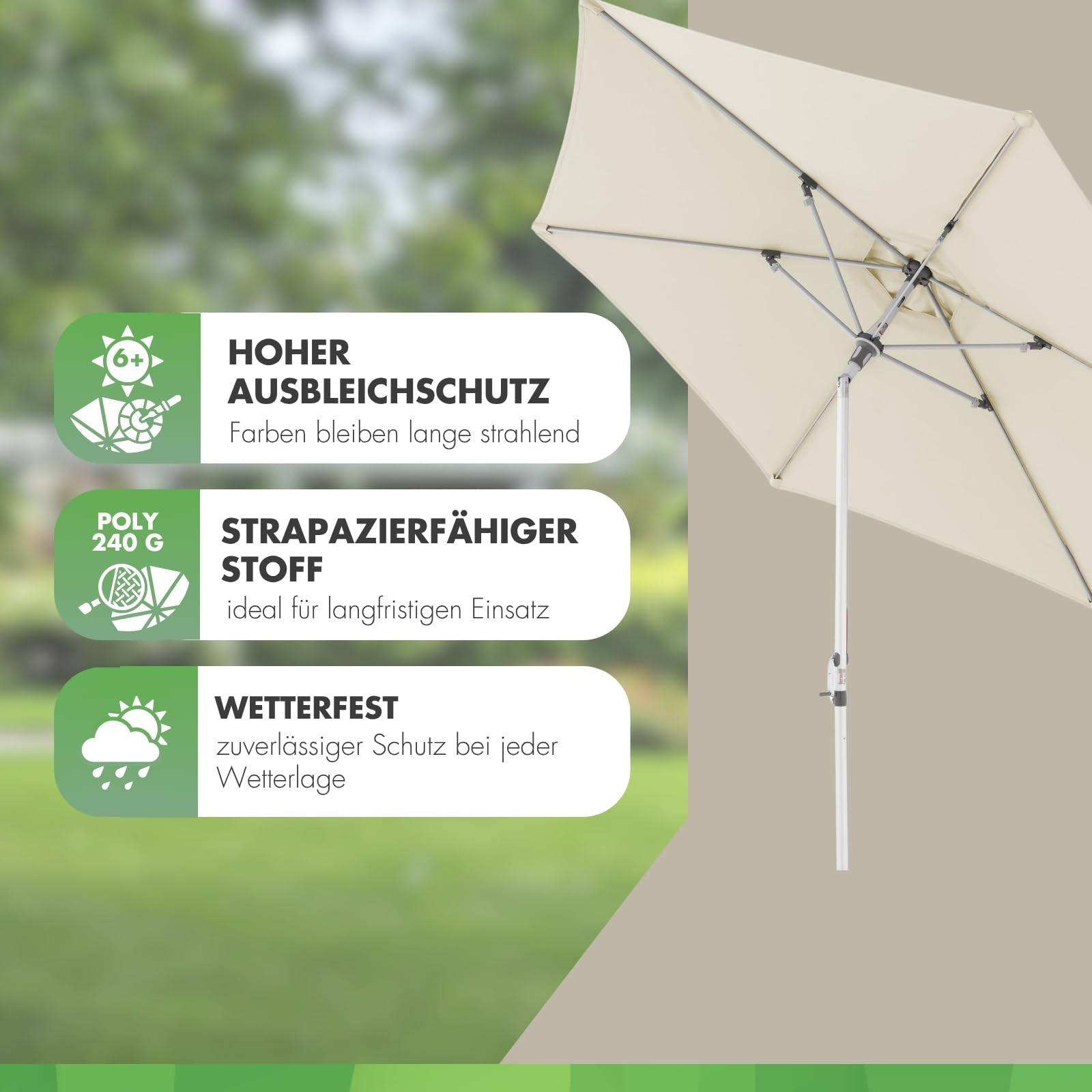 Doppler Sonnenschirm AluPro Neo Kurbel 305cm I 6-eckiger Sonnenschirm für Balkon & Terrasse I Schirm knickbar I Öffnen & Schließen durch Kurbel I Höhenverstellbar