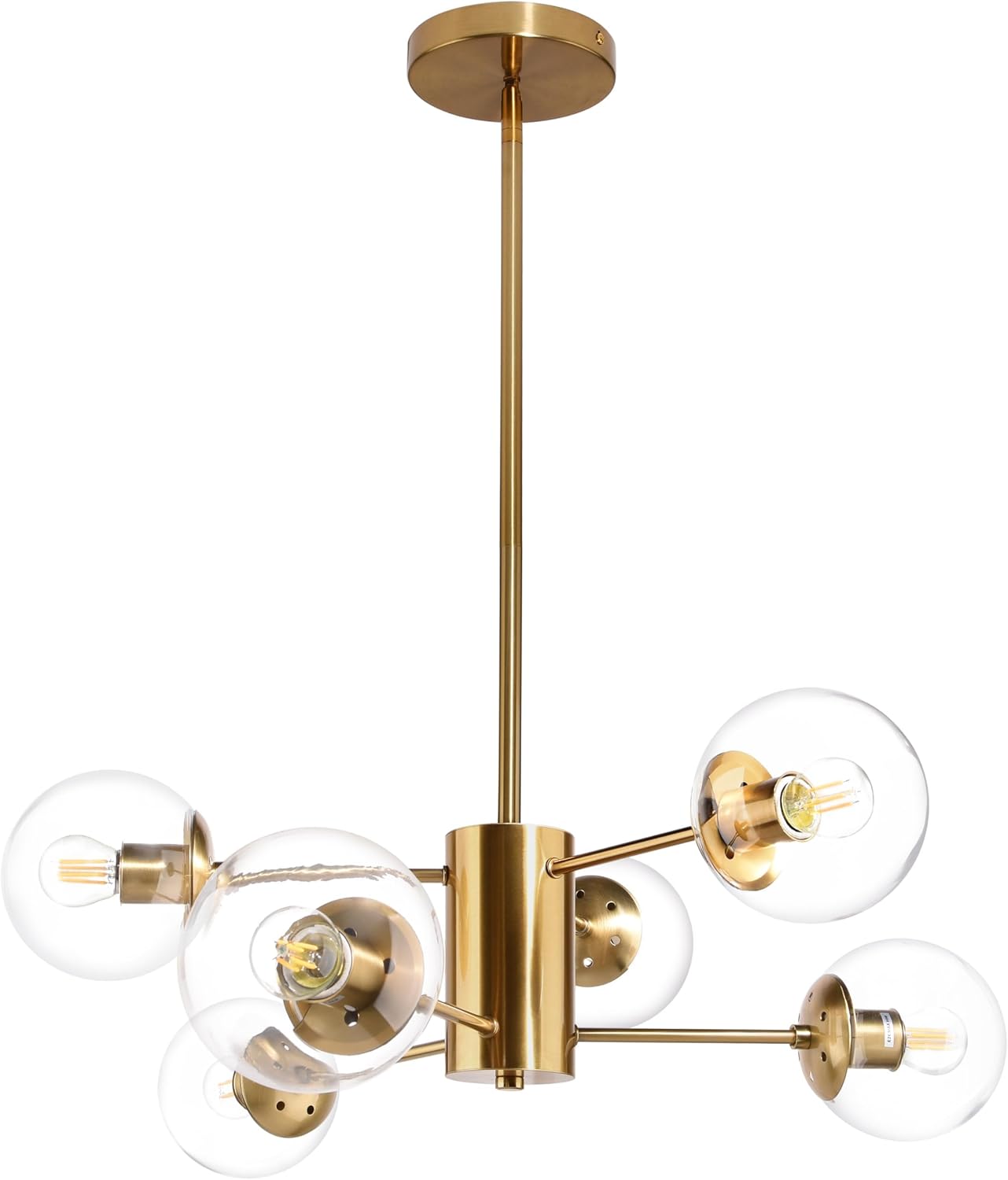 6-Light Globe Sputnik Chandelier Modern Gold Sputnik Chandelier Mid Century Pendant Light Brushed Brass Finished with Clear Globe Glass Lampshade Chandeliers for Dining Room Kitchen