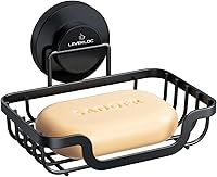 LEVERLOC Suction Cup Soap Dish for Shower - No-Drill Stainless Steel Bar Holder, Rustproof Quick-Dry, Removable Black