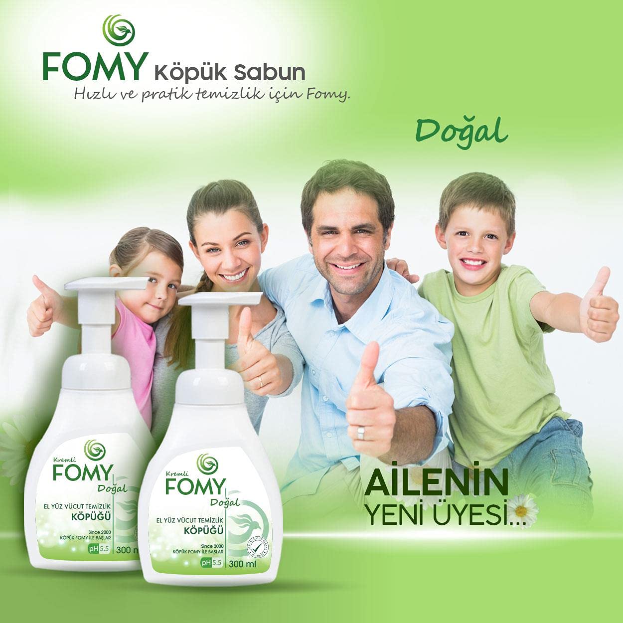 FOMY Doğal Köpük Sabun El Yüz Vücut 300 ml 4 ADET