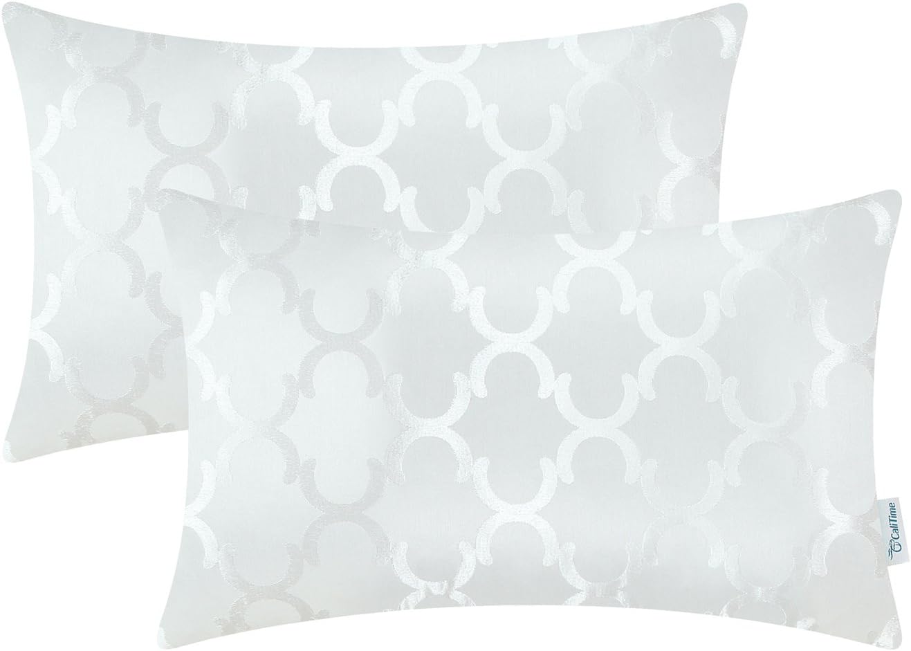 CaliTime Pack of 2 Cushion Covers Pillow Cases Shells for Home Sofa Couch Modern Shining & Dull Contrast Quatrefoil Accent Geometric 12 X 20 Inches White
