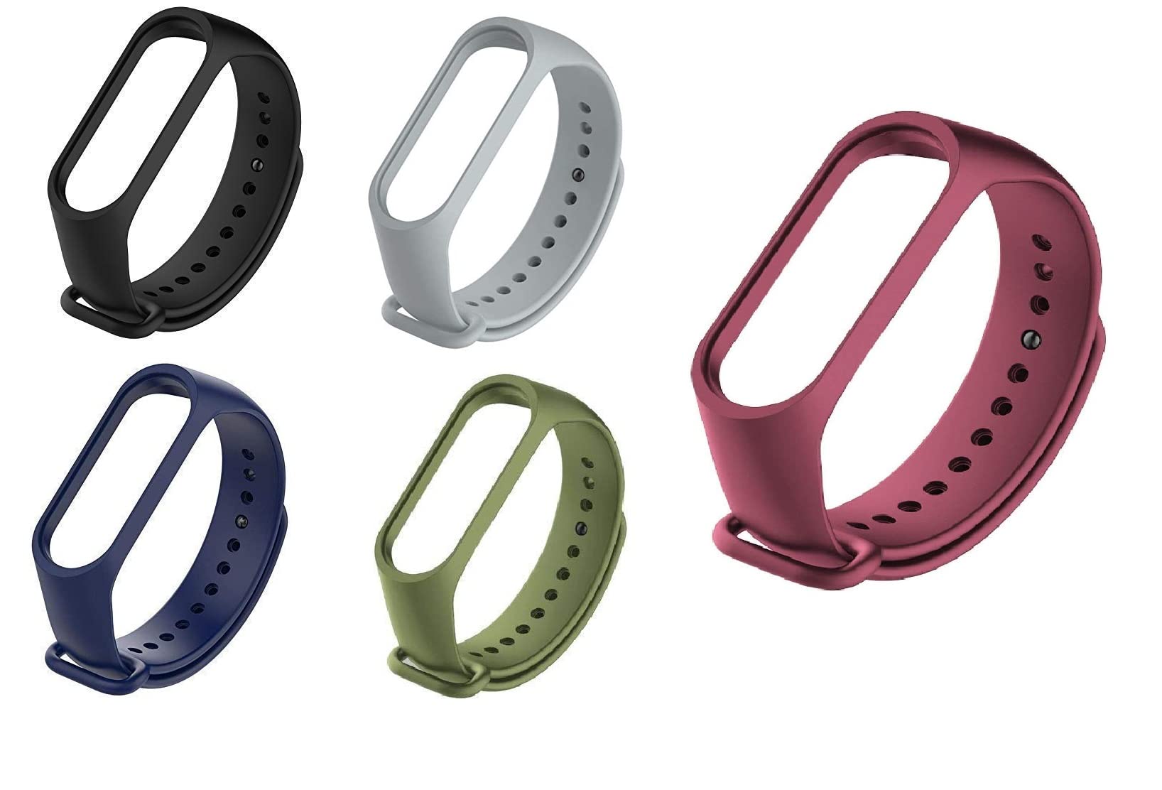 Like Star Strap For Soft Silicone Replacement Combo Pack of 5 Band Strap Compatible with Xiaomi Mi Band 3 / Mi Band 4 (Watch NOT Included)(Pack of 5, Black- Grey- Navy Blue- Wine-RED- Dark Green)-image-17