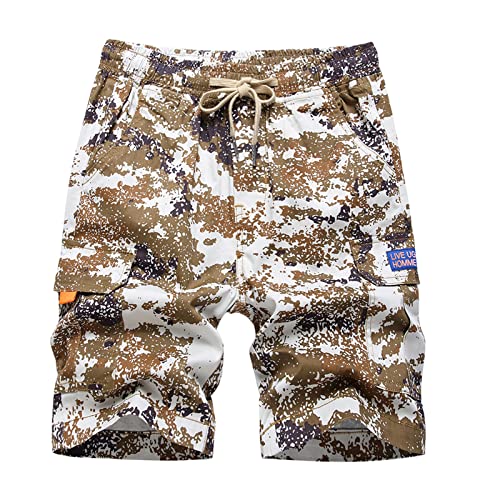 Loktarc Boys Camouflage Cargo Shorts For Kids Bermuda Drawstring Elastic Waist Summer Shorts Camo Khaki 6-7 Years/Size 140 #TOP9