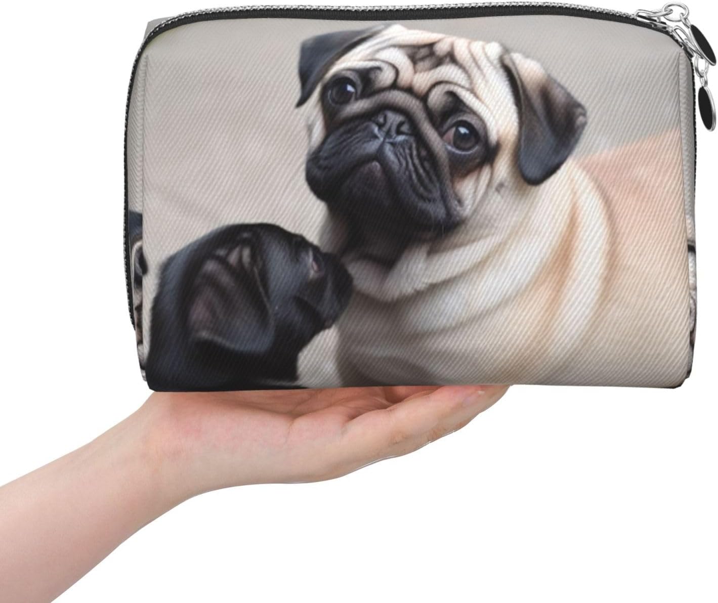 Cute Pet Pug Leather Makeup Bag Waterproof Cosmetic Bag Organizer Small Make Up Zipper Pouch Portable Travel Toiletry Bag For Women Girls image 4