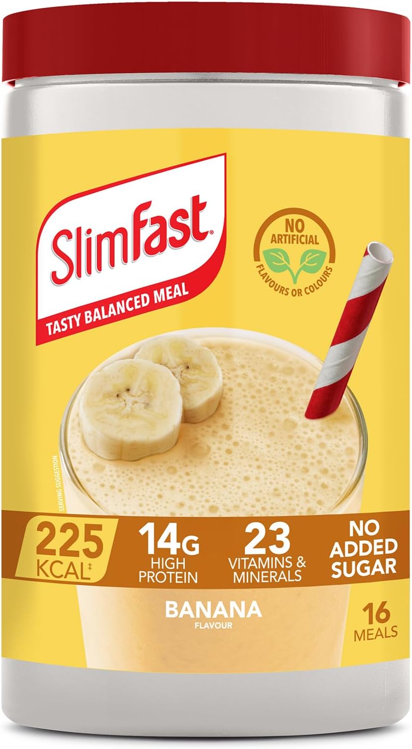 SlimFast Meal Replacement Shake for Weight Loss & Balanced Diet, Vitamins and Minerals, Low Calorie, High Protein, Banana Flavour, 16 servings, 584 g, Packaging May Vary