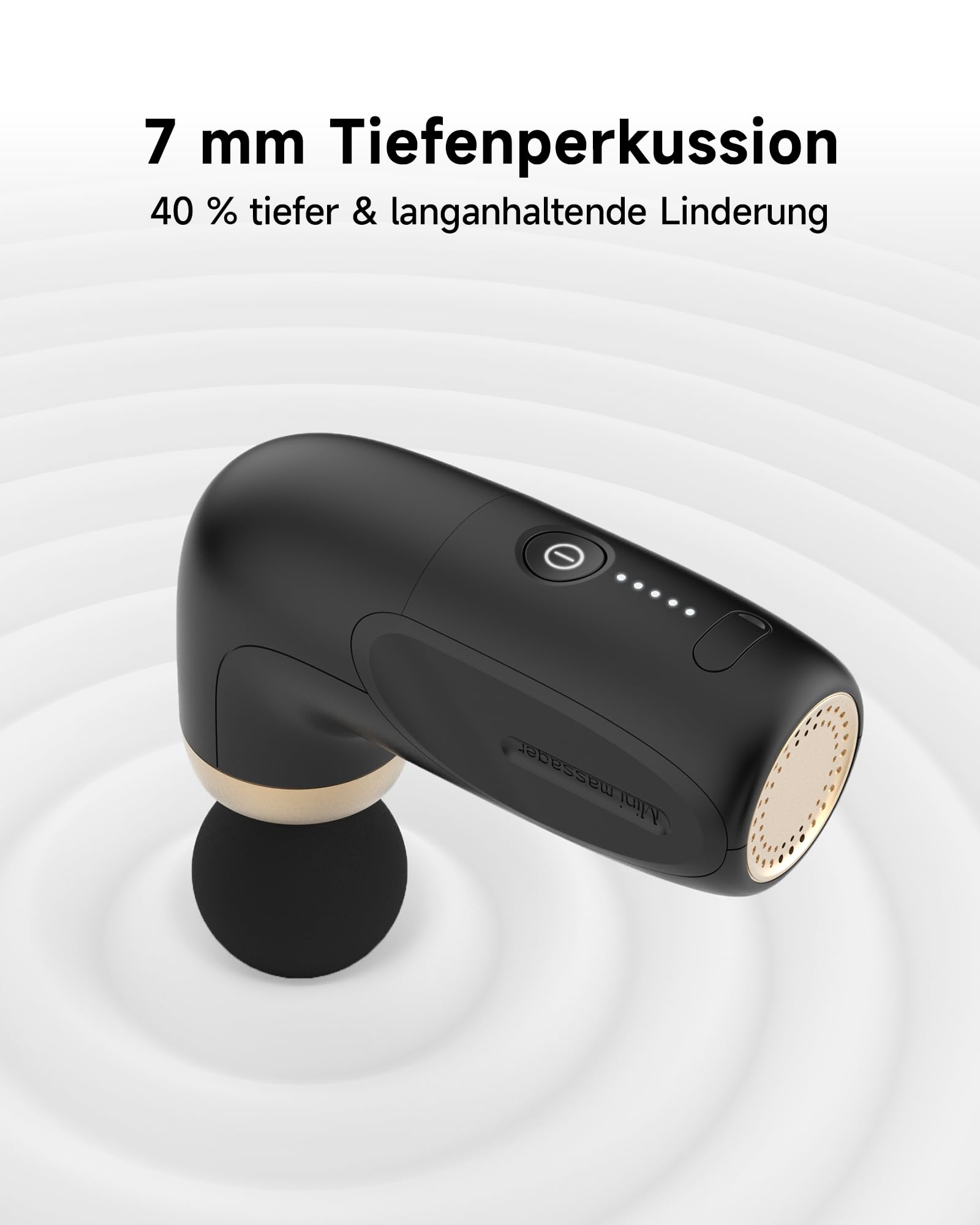 HEYCHY A1 Super Mini Massagepistole, 0,27 kg, 4 Silikonaufsätzen, Schwarz | Tiefengewebe Massage Gun mit 7 mm Amplitude, bis 3000 U/min, USB-C und Akku, für Sport, Büro und Reisen