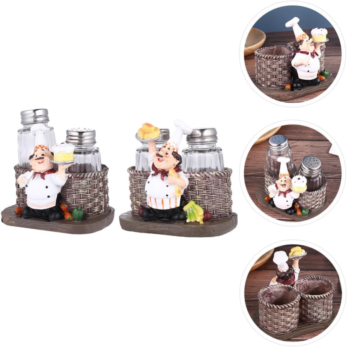 OUNONA Resin Chef Statue with Stylish Appearance and Elegant Workmanship 2 Sets Salt and Pepper Shaker Set Decorative and Useful Kitchen Ornament for Birthday and Housewarming Gifts