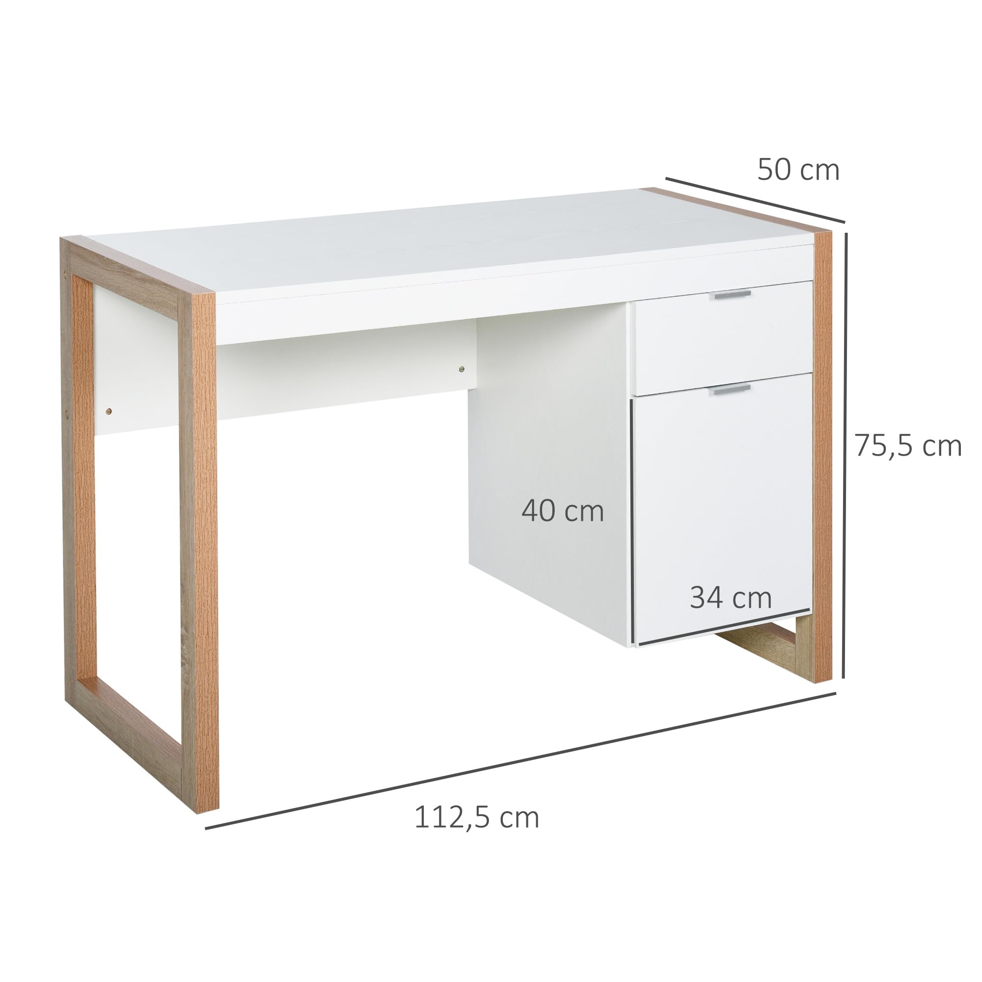 HOMCOM Mesa de Escritorio Mesa de Ordenador Cajón 112,5x50x75,5 cm Blanco