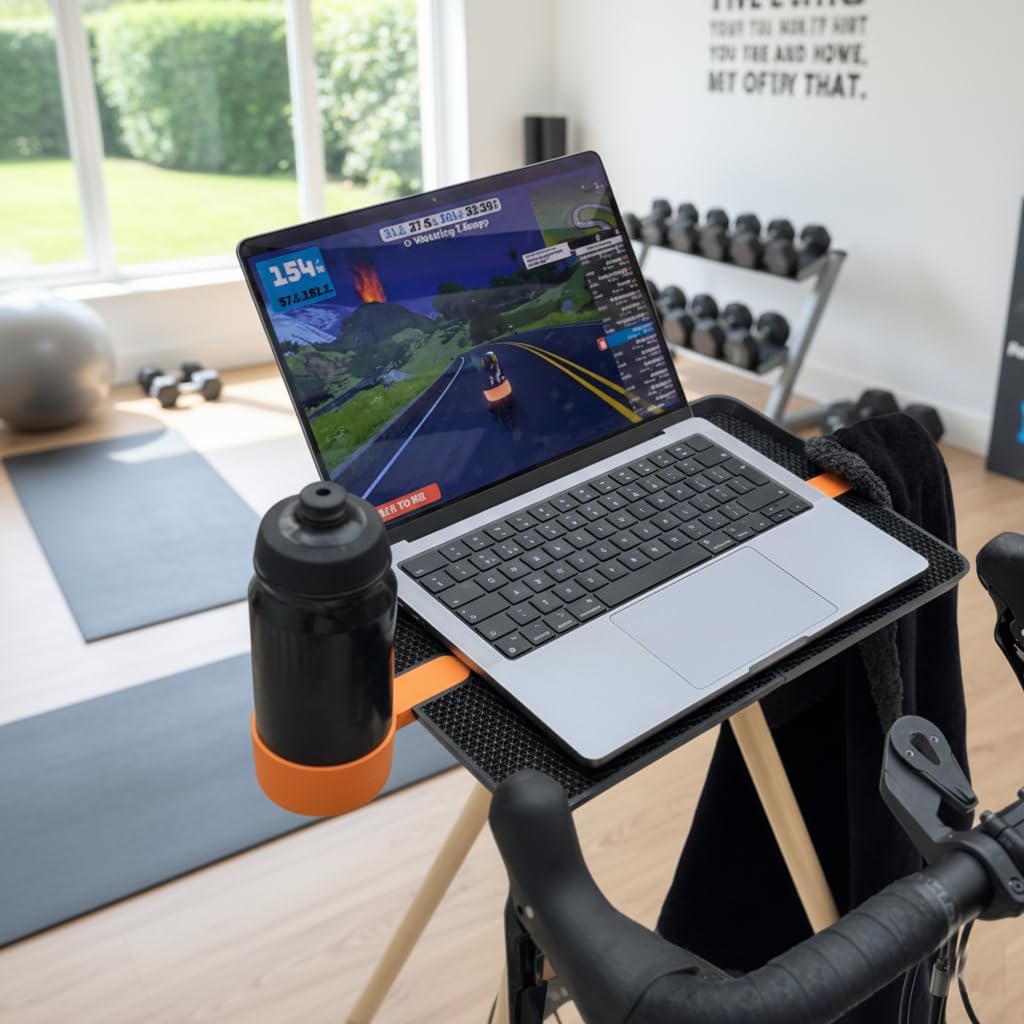 Indoor Cycling Desk | Wooden Legs not Included | Cycling Trainer Laptop Stand with Cup Holder and Phone Holder | Suitable for Zwift Training Program