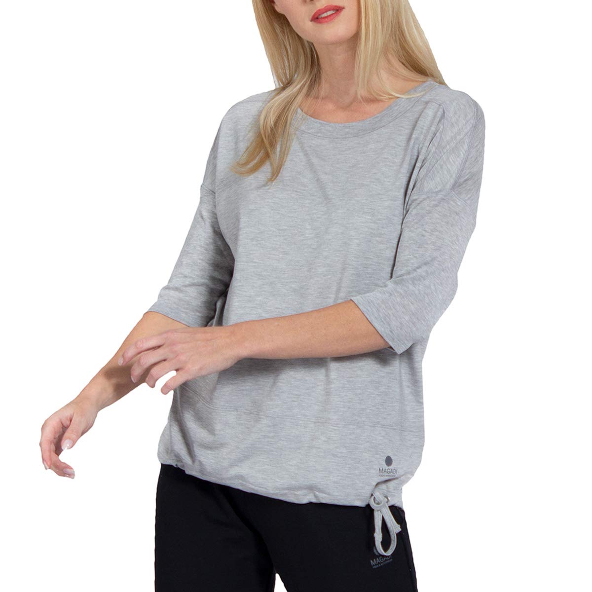 Magadi - Maglietta da Yoga Sara Grey da Donna, in Cotone Biologico, per Yoga, Pilates, Gym, equa e sostenibile, Grigio, XS