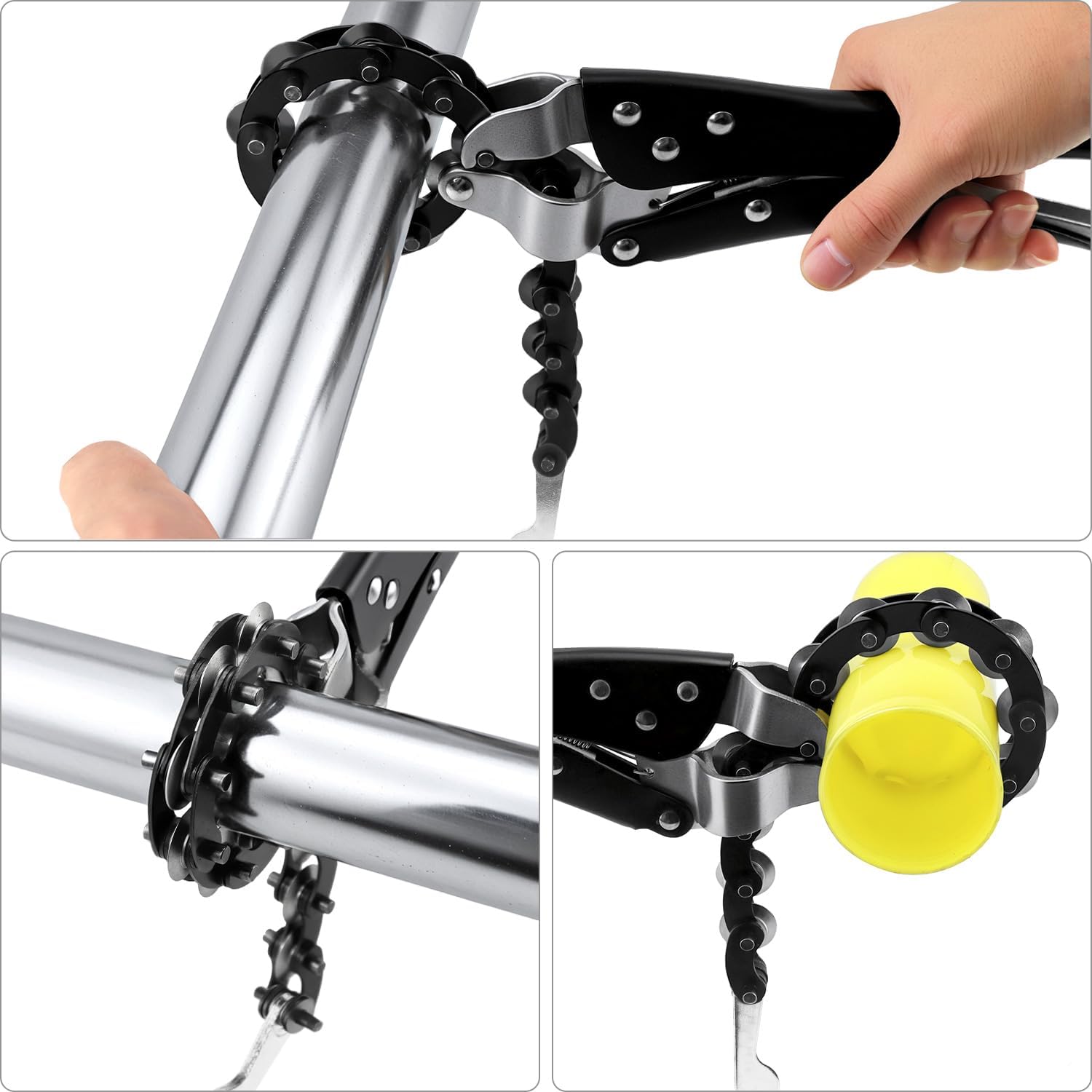 QWORK Tailpipe Cutter, Exhaust Tube Chain Cutter, Black Carbon Steel Chain Exhaust Pipe Cutter Tool with Pipe Cutter Chain/Cutting Wheels