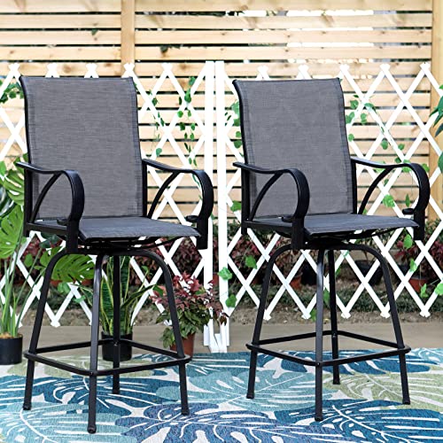 Phi Villa Patio Swivel Outdoor Bar Stools, Outdoor Bar Height Patio Chairs With Armrest, All-Weather High Top Patio Chairs Outside Sling Fabric Waterproof For Garden, Set Of 2 #TOP1
