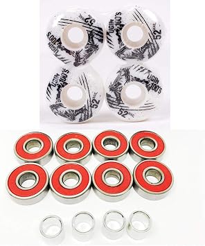 Set of 4 Skateboard SHR-100A Hardness 75% 52mm PU Wheels + ABEC 9 Bearings and Spacers