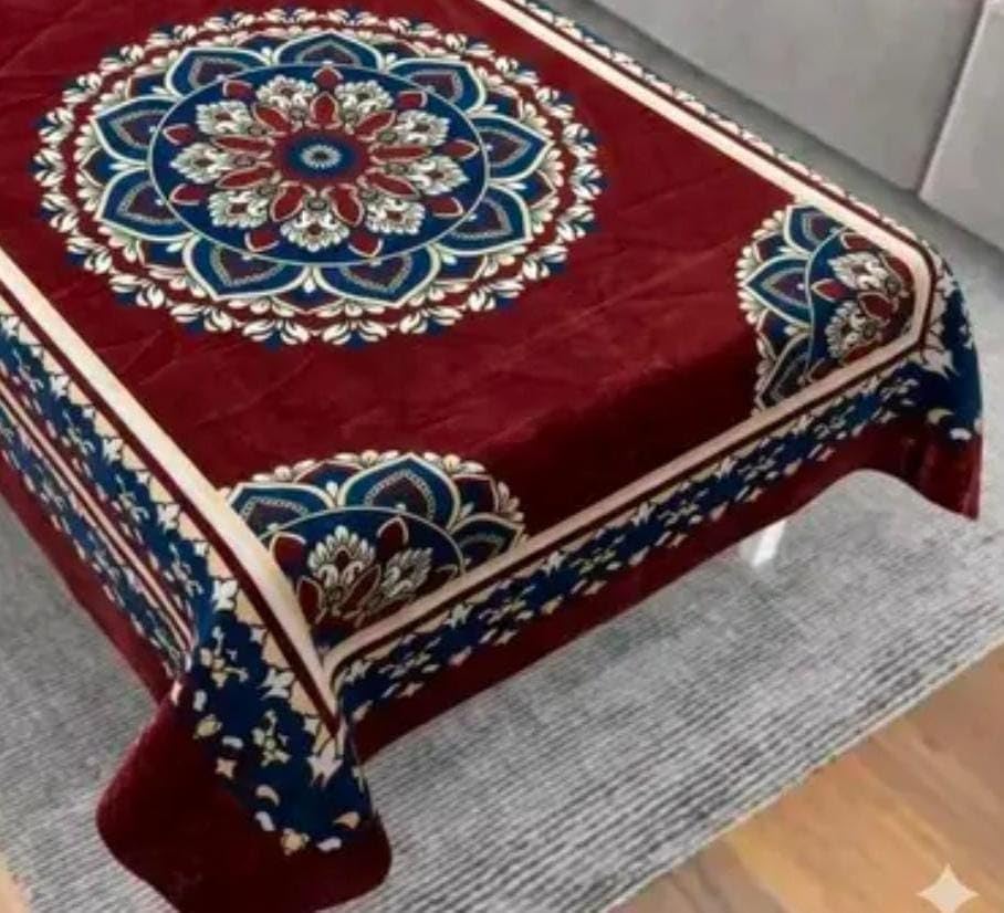 Image of Velvet Decorative Rectangular Table Cover with Traditional Design, Living Room Centre Table Cloth, Beige and Multicolour Size (36 * 56) (Wine Rangoli-t-c)