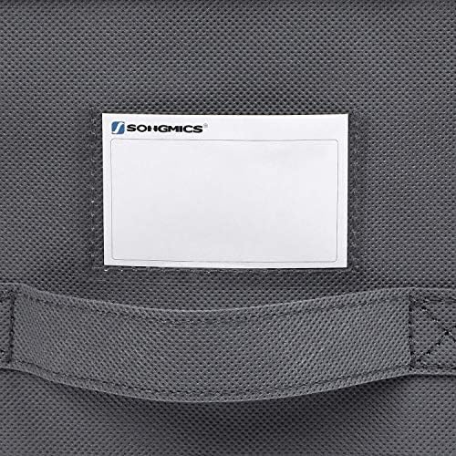SONGMICS Set of 3 Foldable Storage Boxes with Lids, Fabric Cubes with Label Holders, Storage Bins Organiser, 40 x 30 x 25 cm, Grey RFB03G