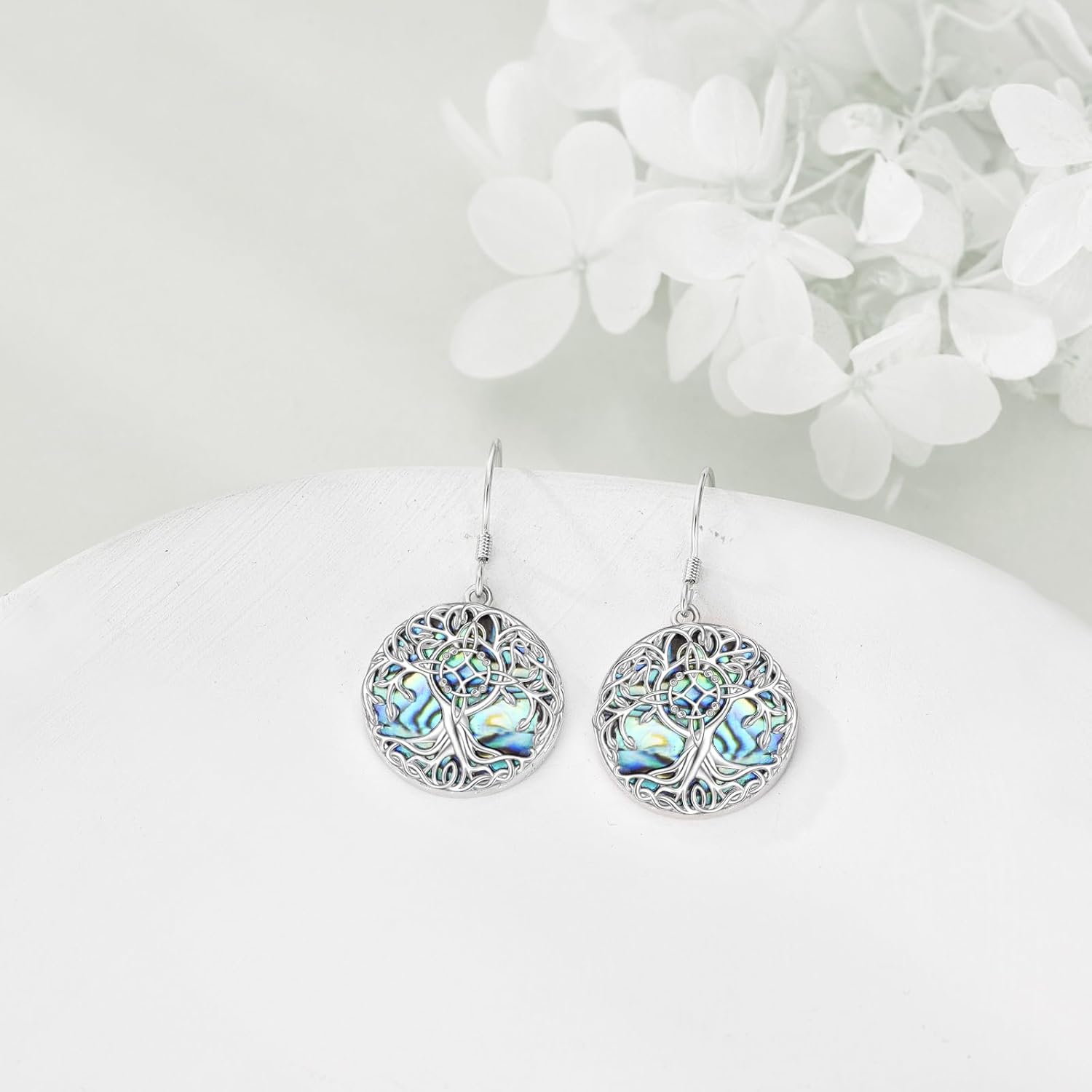 YFN Tree of Life Earrings Sterling Silver Tree Life Eardrop with Abalone Shell Dangle Drop Earrings Jewelry Gifts for Women
