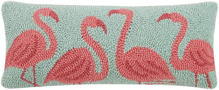 Peking Handicraft 30JES1007C20OB Flamingo in Beach Hook Pillow, 20-inch Long, Wool and Cotton