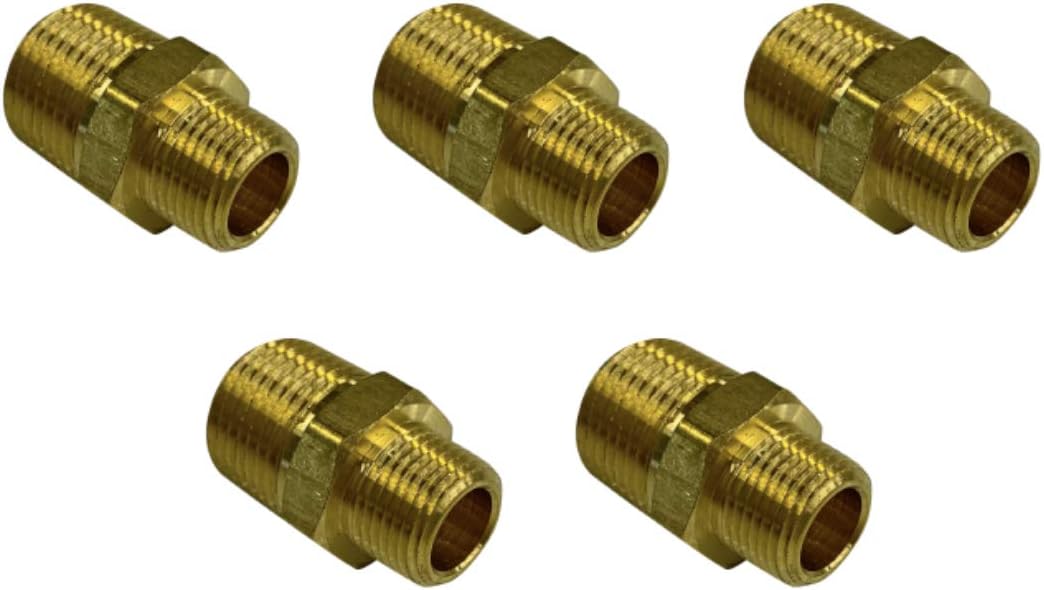 Brass REDUCING HEX Nipple 1/2 x 3/8 Male NPT MNPT Fuel / AIR/ Water / Oil/ Gas WOG (Qty 05)