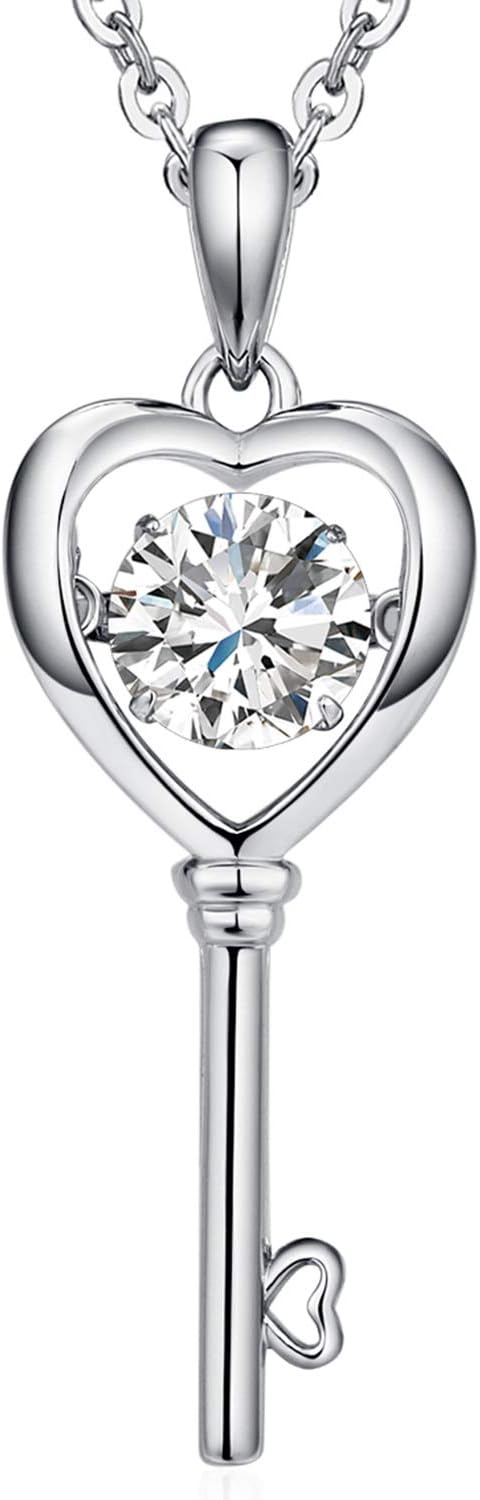 Han han 925 Sterling Silver Heart Love Key Pendant Necklace for Women Chain Length 18inch