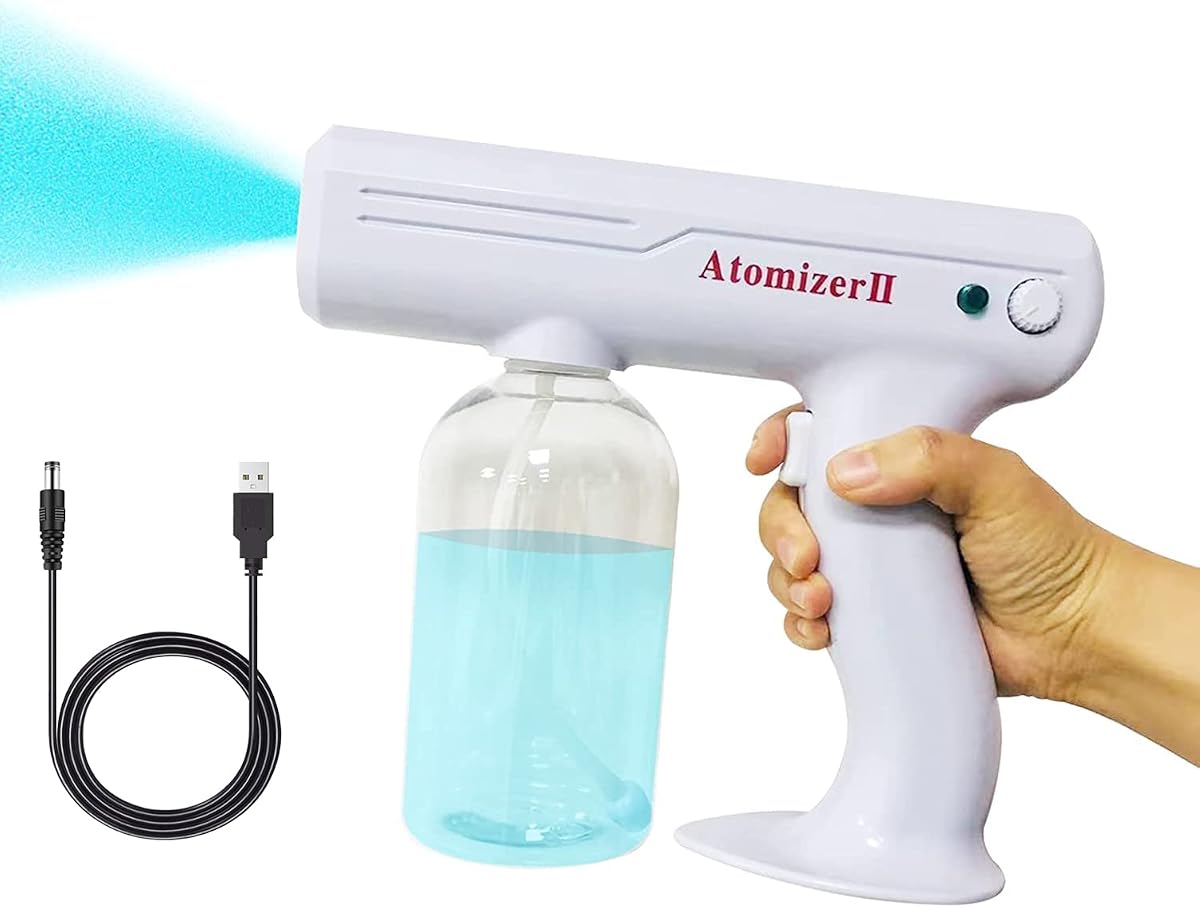 Nano luz azul atomizador nebulizador pistola pulverizadora eléctrica pistola pulverizadora de peluquero 27 OZ | Máquina nebulizadora de mano recargable de vapor inalámbrica para el hogar, jardín, coche, oficina