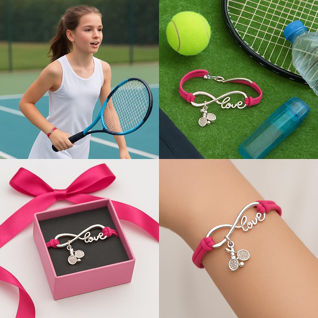 Girls Tennis Bracelet- Infinity Love Tennis Racket Charm Bracelet, Tennis Jewelry for Tennis Players, Tennis Gift for Women, Teens and Girls - Image 2