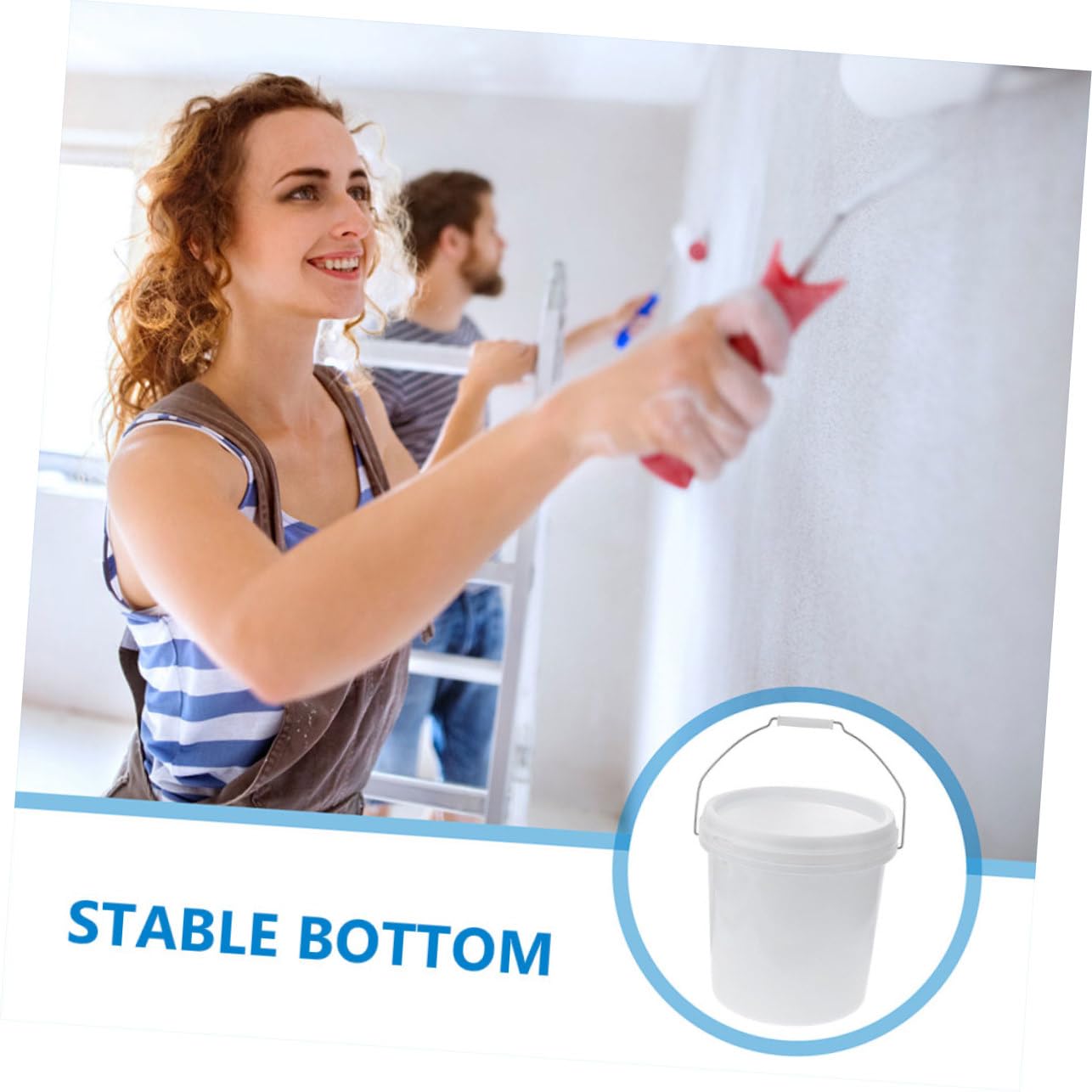 Cubo Redondo de Plástico de 10l Tapa, Blanco, 2 Unidades | Recipiente Portátil, Conserva el Seco, Formato para Pintura y Exterior