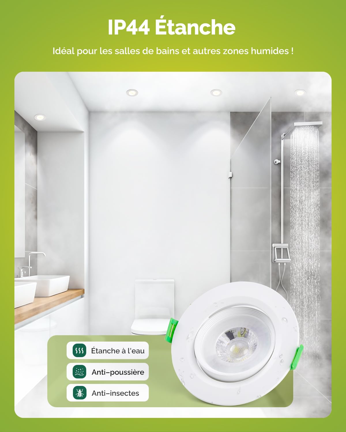 Fondiiz Spot LED Encastrable Orientable 5W 480LM Blanc Froid 6000K IP44 Lot de 12