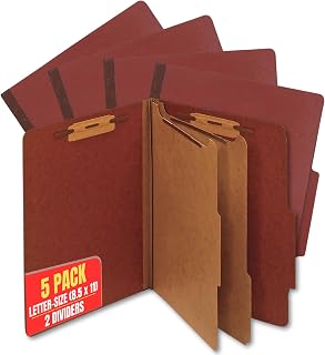 1InTheOffice Classification Folders 2 Dividers Letter Size, Filing Folders, 2 1/2" Expansion, Brick Red, 5 Pack