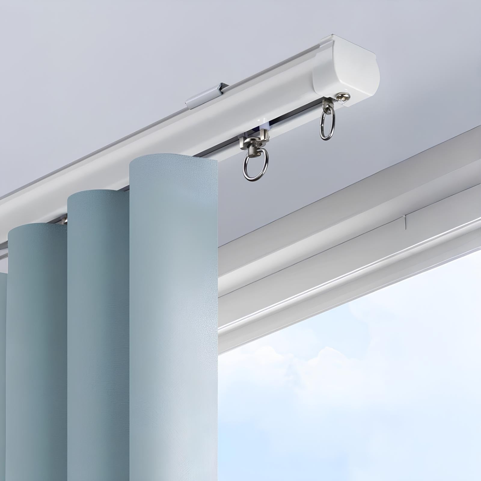 Heavy-Du Deckenschienensystem, Wandmontage, Raumteilerstange mit leisen Rollen, Aluminiumlegierung, Schienen-Set für und Balkon, Weiß, 220 cm/2 x 110 cm