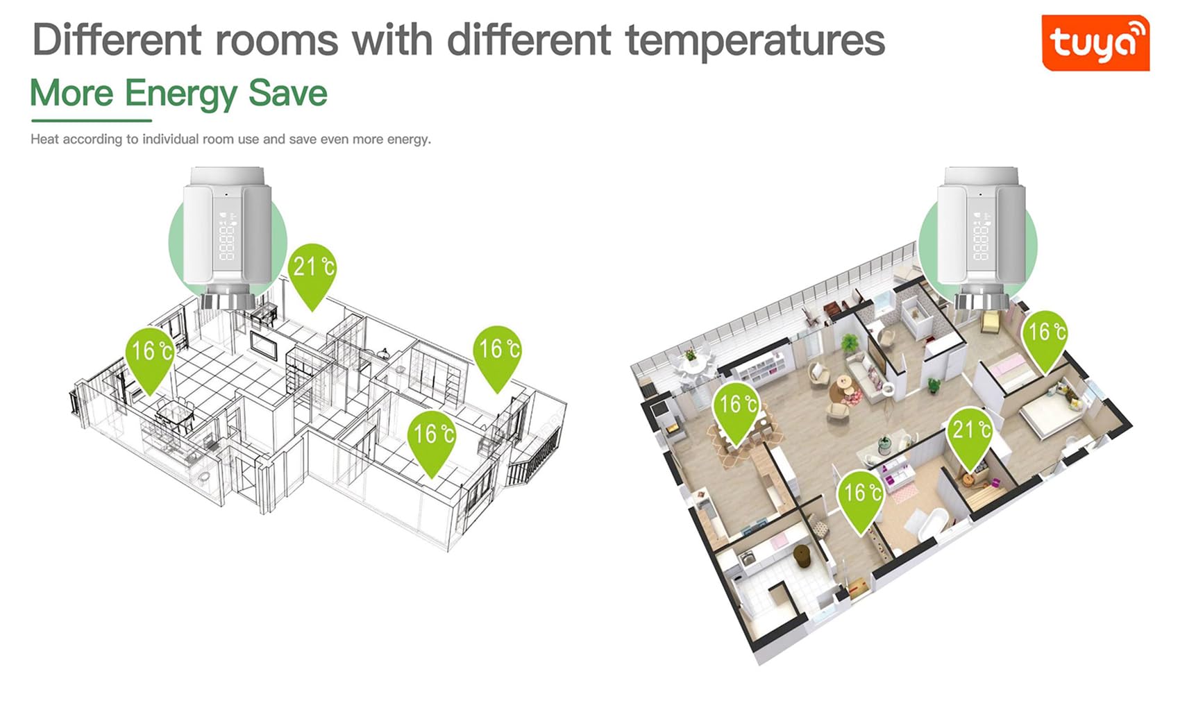 Smart Zigbee Valvole termostatiche per termosifoni, controllo tramite app Smart Life, controllo vocale di Alexa Googlehome