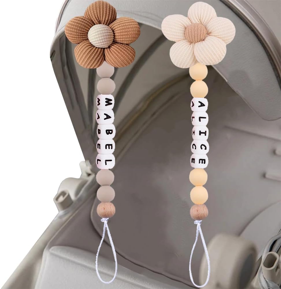 Personalized Flower Pacifier Clip with Name to Soothe Babies Creative Silicone Pacifier to Prevent Chain Loss