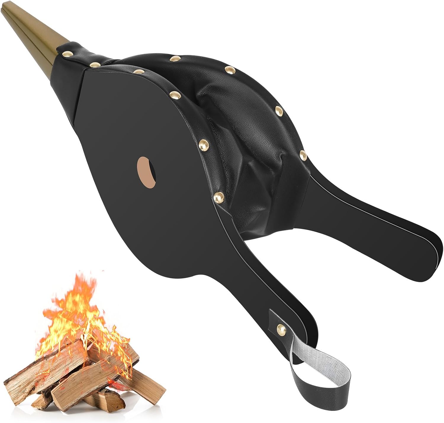 Gtongoko Fireplace Bellows 19" x 7.5" Large Fire Bellow for Indoor Outdoor Camping BBQ Wood Air Blower Hand Bellow Pump Pit Barbeque Fire Tools Accessories with Hanging Strap, Brown