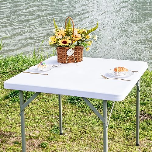 Nacuci Square Fitted Table Cover Elastic Tablecloth Stretch Spandex Table Top Cover Table Topper Cap for Dining Kitchen Home Party White 34X34 Inch