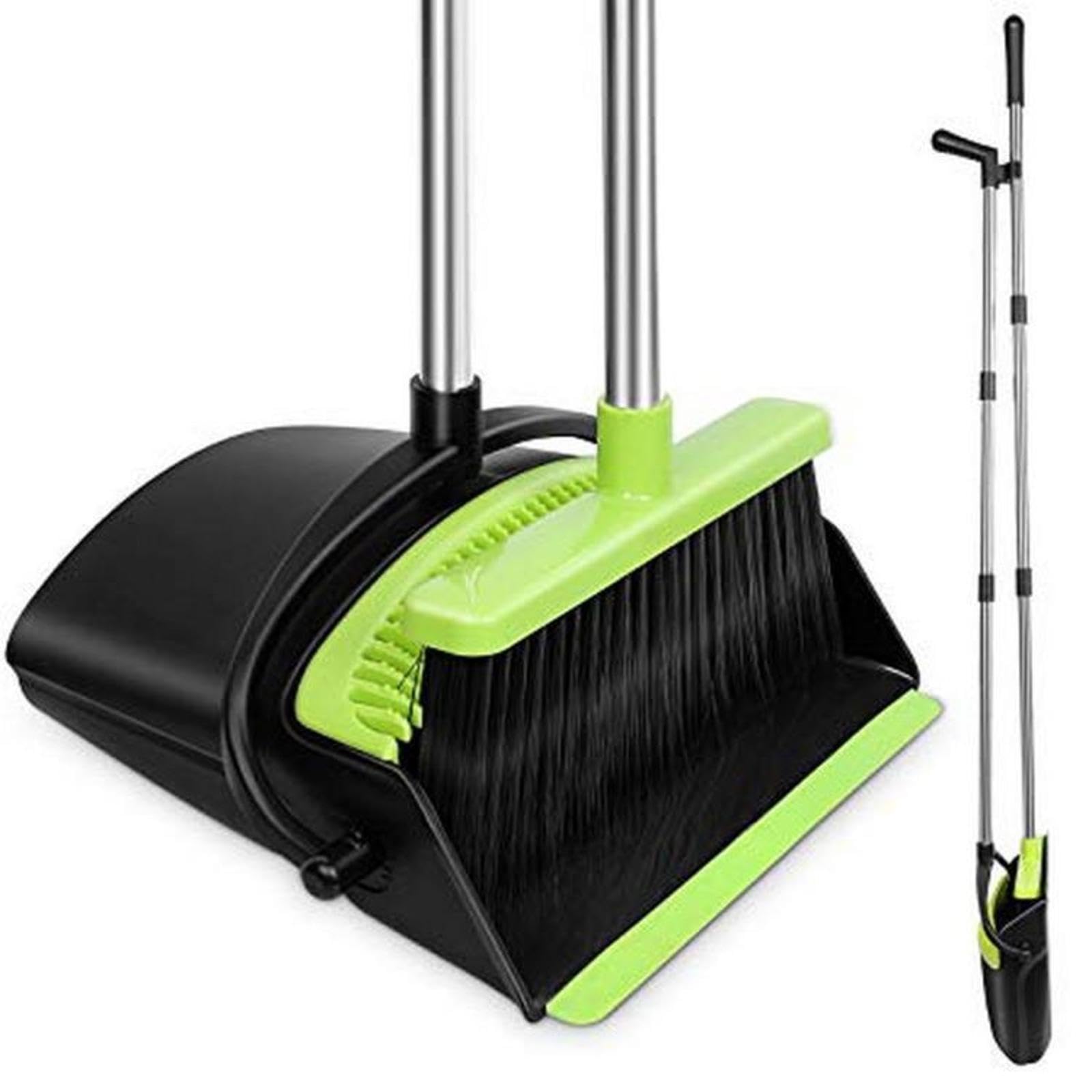NIBHZ Set Scopa e Paletta, Paletta con Supporto Verticale e Scopa a Manico Lungo con Denti della Paletta, Spazzamento per Interni Ed Esterni, Ideale per La Casa, La Cucina, L'Ufficio,Green