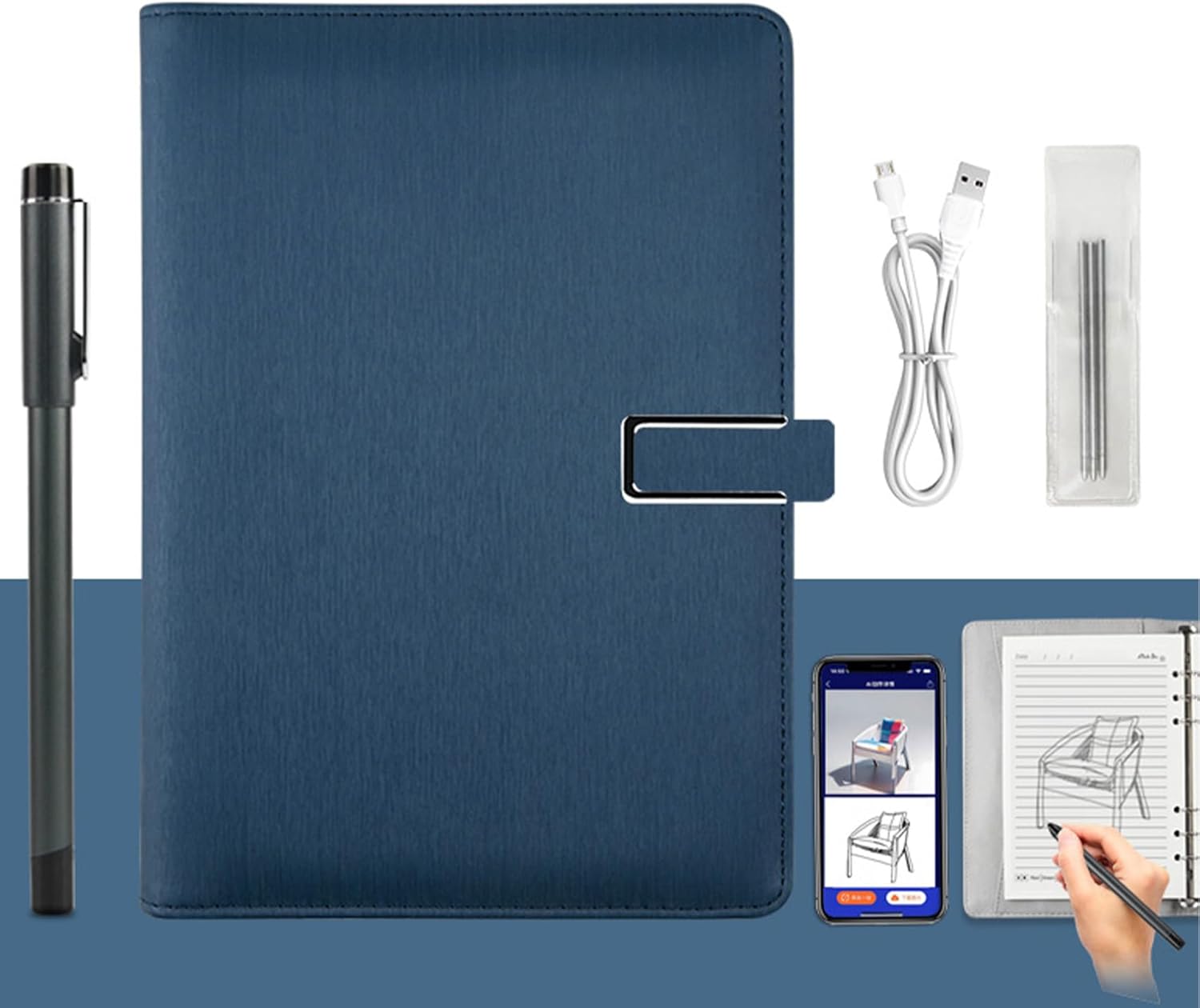 Synctify Digital Sketchbook,Sketchtab Duo Pro,Bluetooth Sketchbook,Bluetooth 5.0 Smart Sync Pen & Notebook, Drawing, Writing, Note-Taking (Dark Blue Steel Wire Pattern)