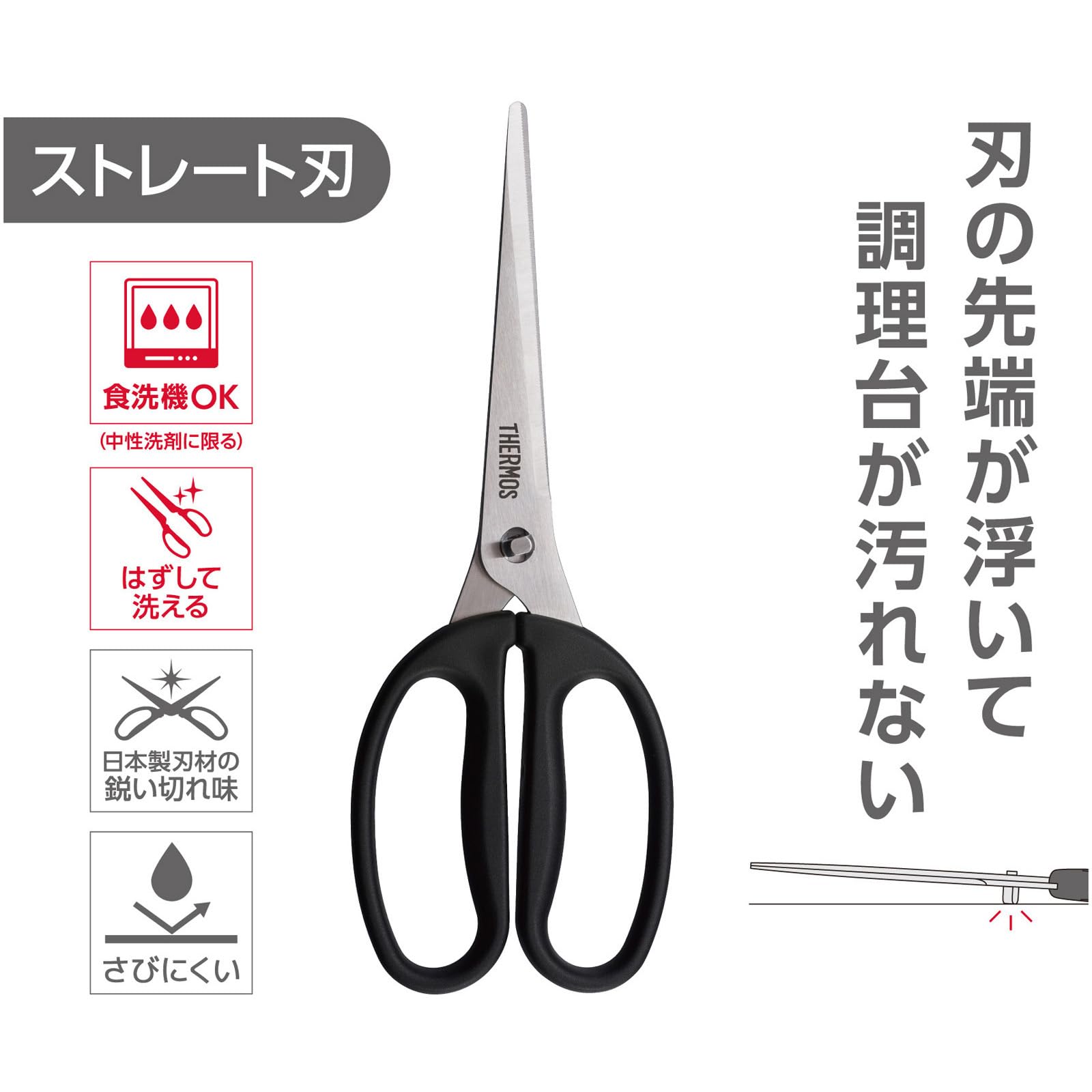 Amazon.co.jp: サーモス キッチンバサミ ストレート刃 ブラック 分解式