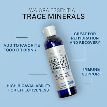 Waiora Essential Trace Minerals | Help Replenish Lost/Depleted Mineral | 60+ Ionic Trace Minerals | Support Bodys Vital Functions, pH Balance | Plus Electrolytes for Hydration (1 Bott / 48 serv)