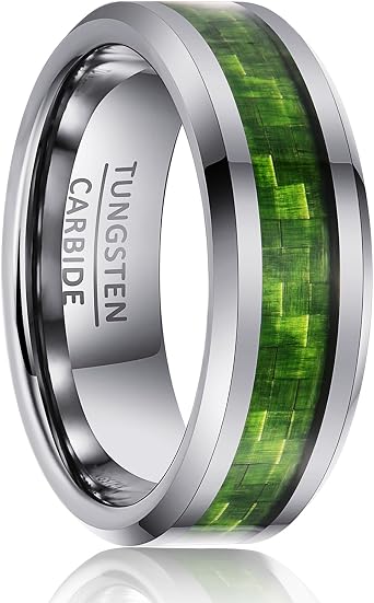Tungsten Wedding Band with Colourful Inlay, 8mm Wide Bevelled & Polished Edges US Sizes