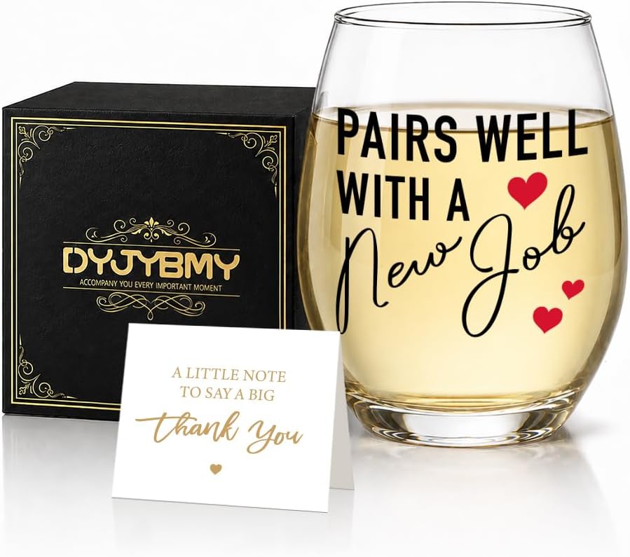 DYJYBMY Pairs Well With A New Job Wine Glass With Box, New Chapter Gifts