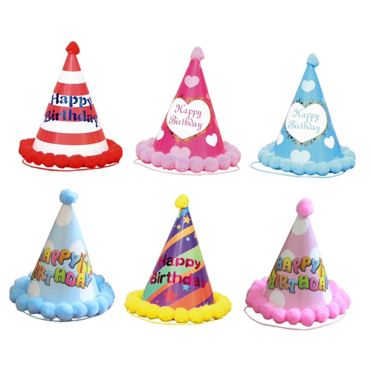 Abaodam 12piezas Sombreros De Cumpleaños Para Niño Niña Pompones Para Fiestas Infantiles Decoración Divertida y Original Para Celebraciones