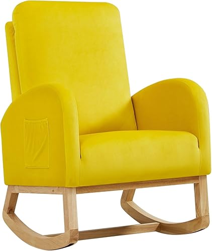 Mecedora tapizada  Mecedora de respaldo alto para guardería con marco de madera y bolsillo lateral  Silla deslizante acolchada  Silla mecedora de