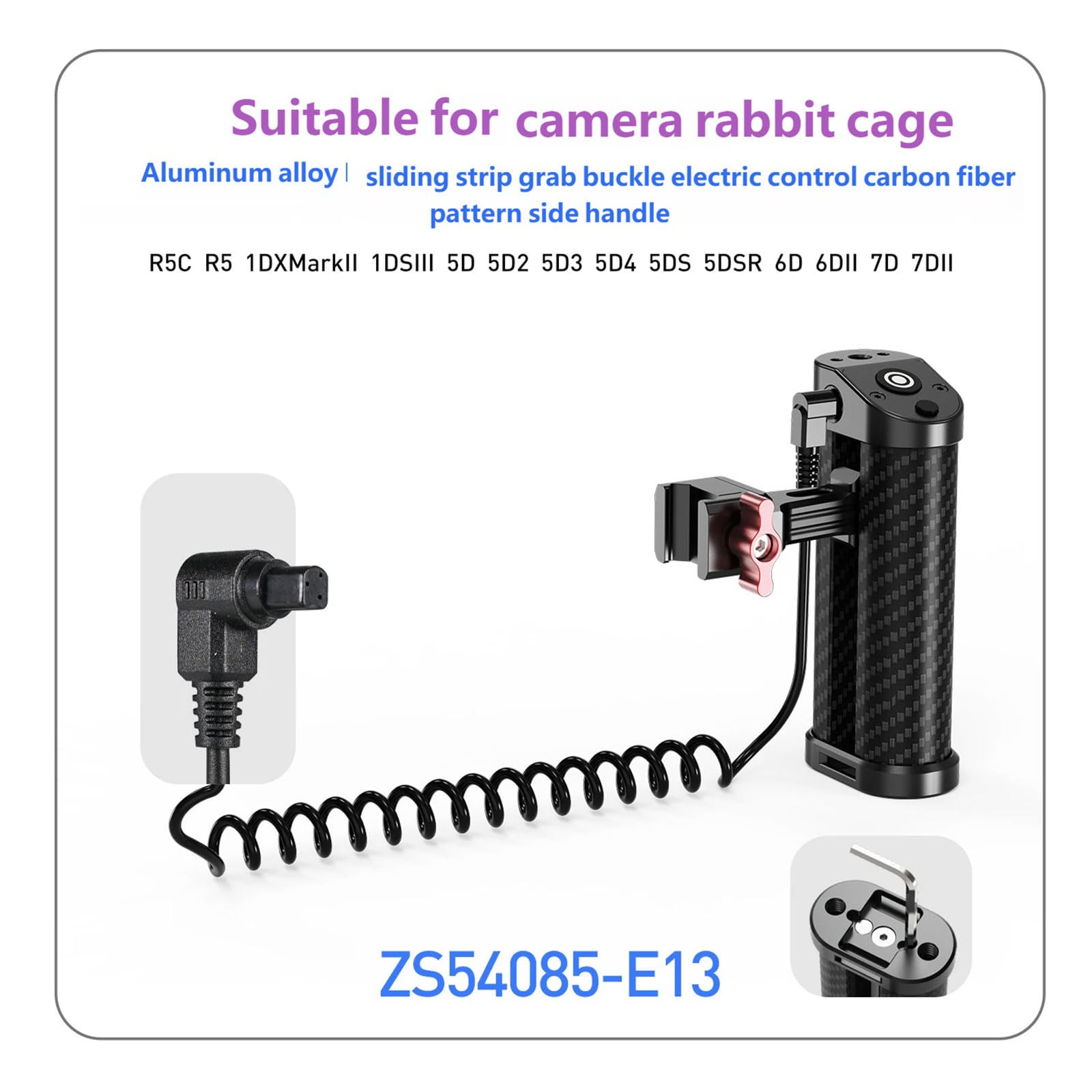 Impugnatura laterale per fotocamera a sgancio rapido con cuscinetto in gomma antiscivolo e interfacce con cavo da 2,5 mm per otturatore per riprese DSLR stabili, impugnature in lega di alluminio