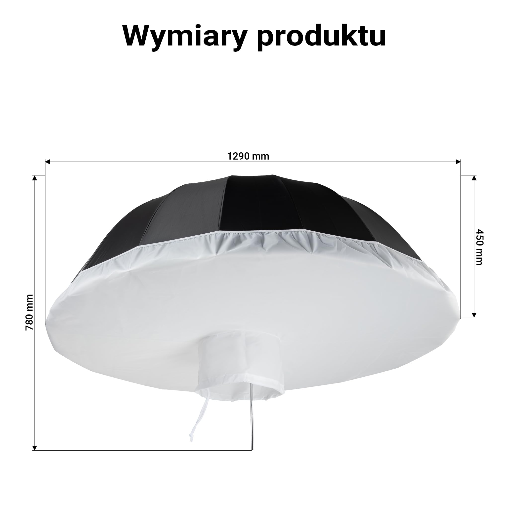 Walimex pro Parasolka paraboliczna refleksyjna czarna/srebrna Ø 129 cm + dyfuzor – zestaw modyfikatorów światła do fotografii i filmu