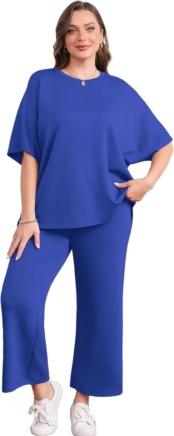 Sampeel Two Piece Sets for Women Summer Outfits Oversized Wide Leg Crop Pants Lounge Sets Airport Beach Vacation Clothes - Image 4