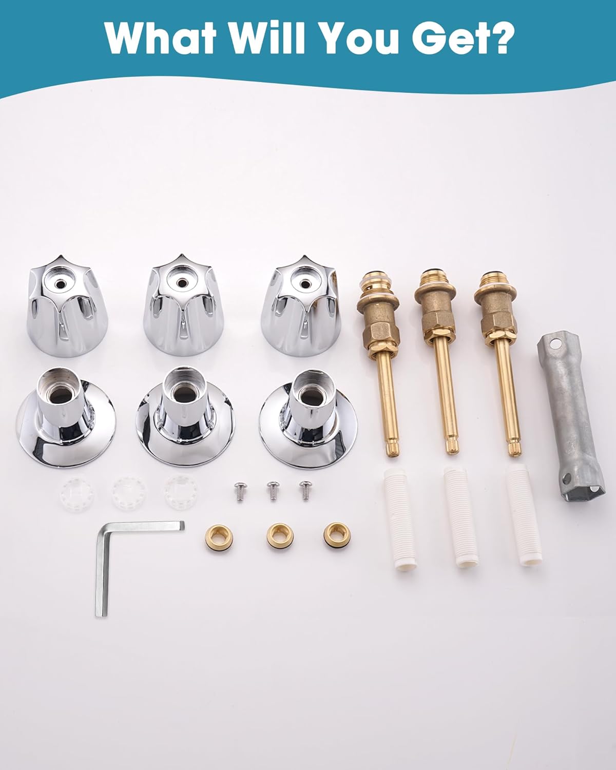 Bathtub& Shower 3-Handle Remodel/Rebuild Trim Kit Replacement for Price Pfister Verve, 3 Knob Metal Handle，Chrome