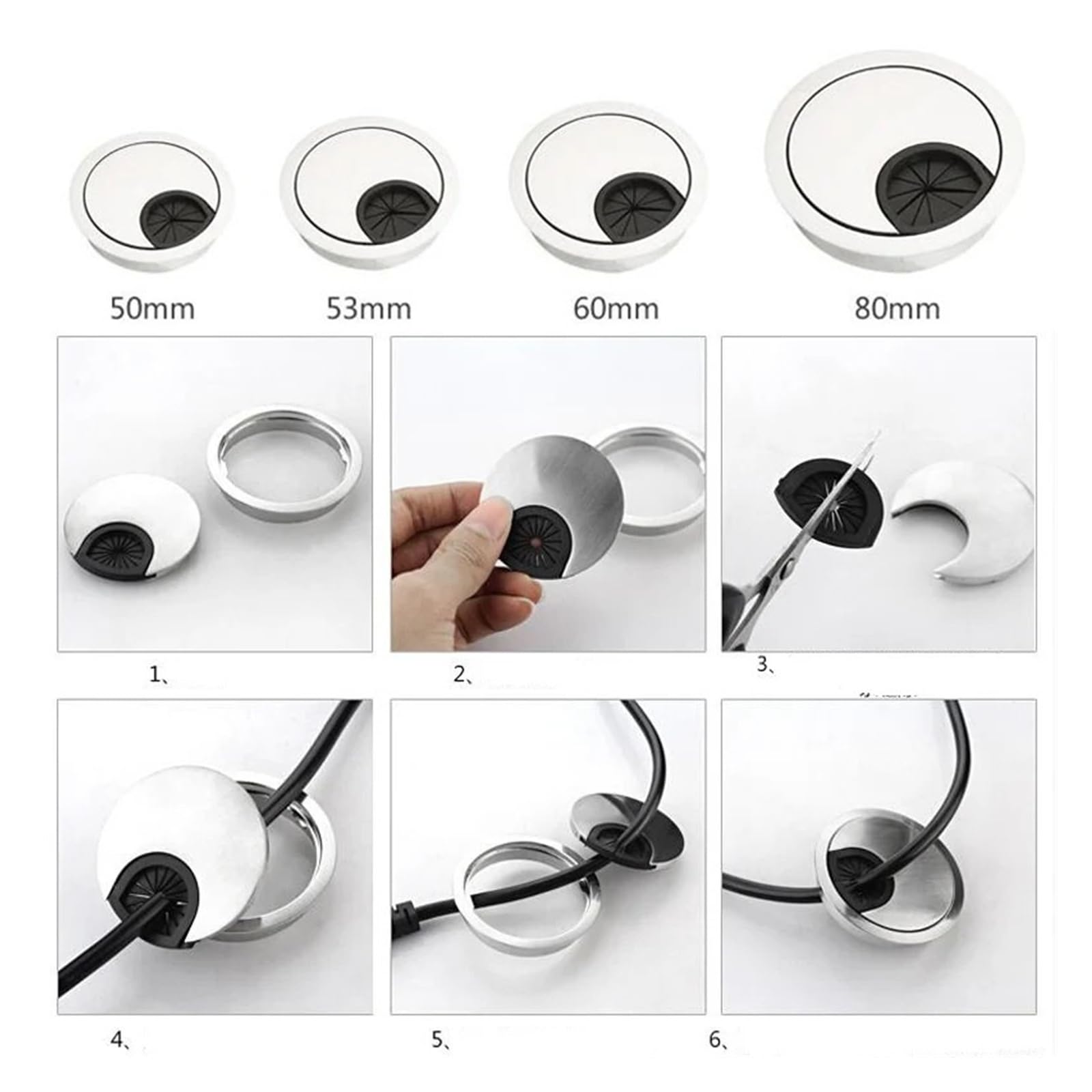 50 – 80 mm Zinc Alloy Round Desk Grommet Cable Hole Wire Port Cover (brąz, 60 mm)