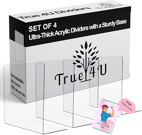 True 4U Divisores acrílicos para estantes, paquete de 4, organizador de estantes de armario transparente, resistente y móvil, organizador de ropa